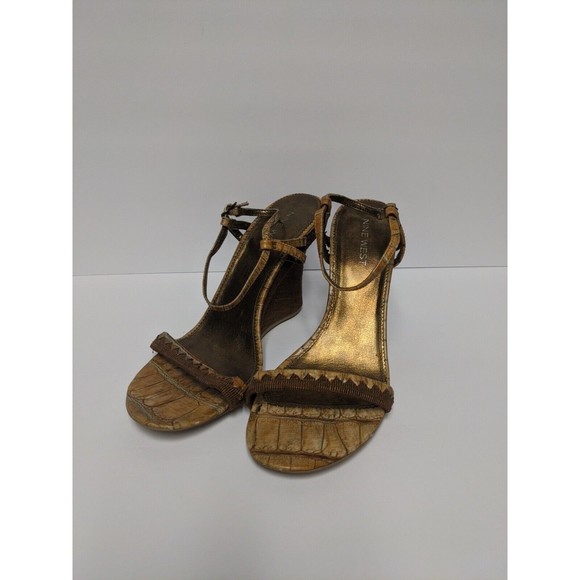 Nine West Womens Open Toe Leather Casual Ankle Strap, Tan, Size 7M Wedges - Picture 1 of 10